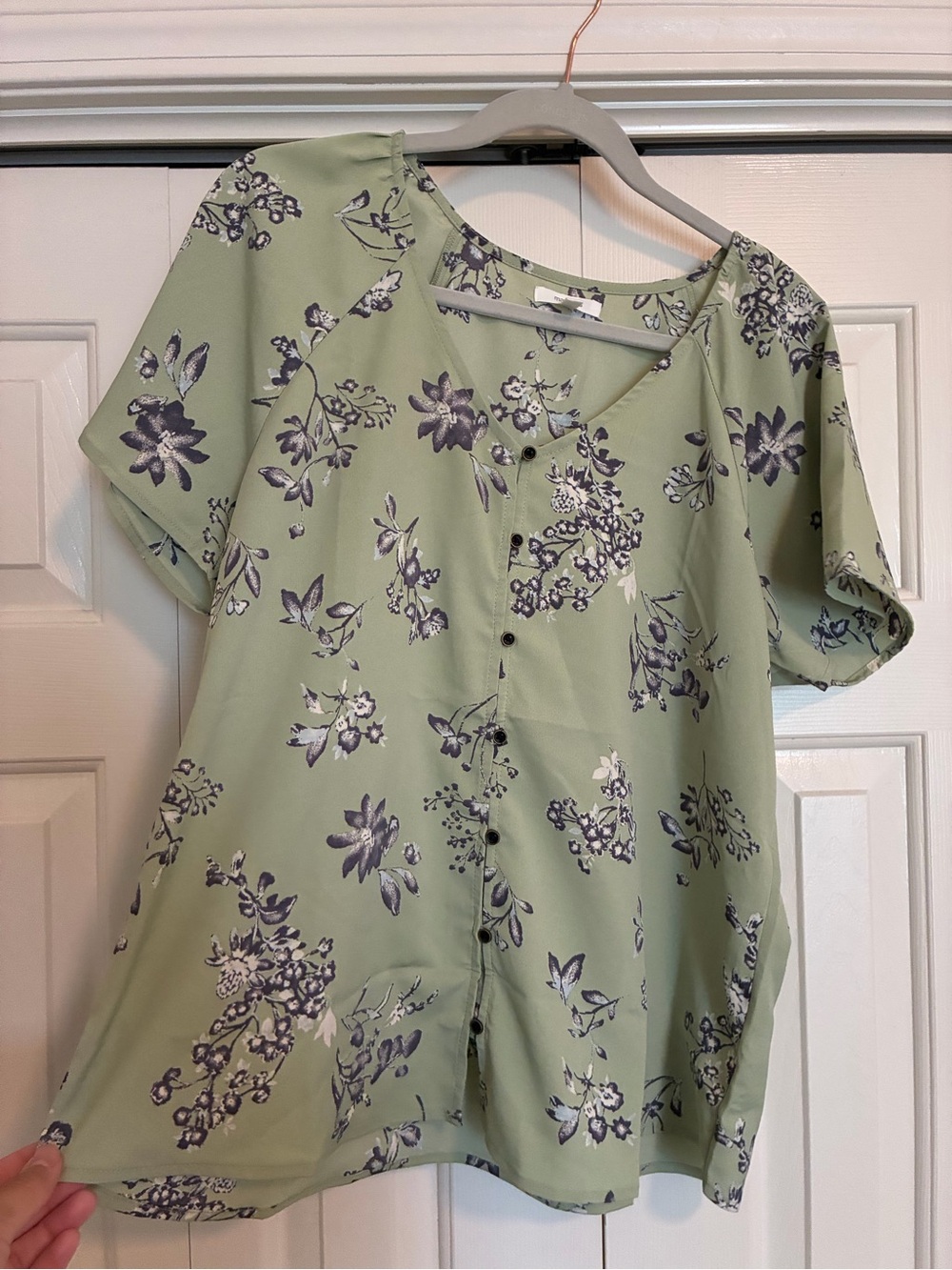 Maurices Light Sage Green Floral V-Neck Top